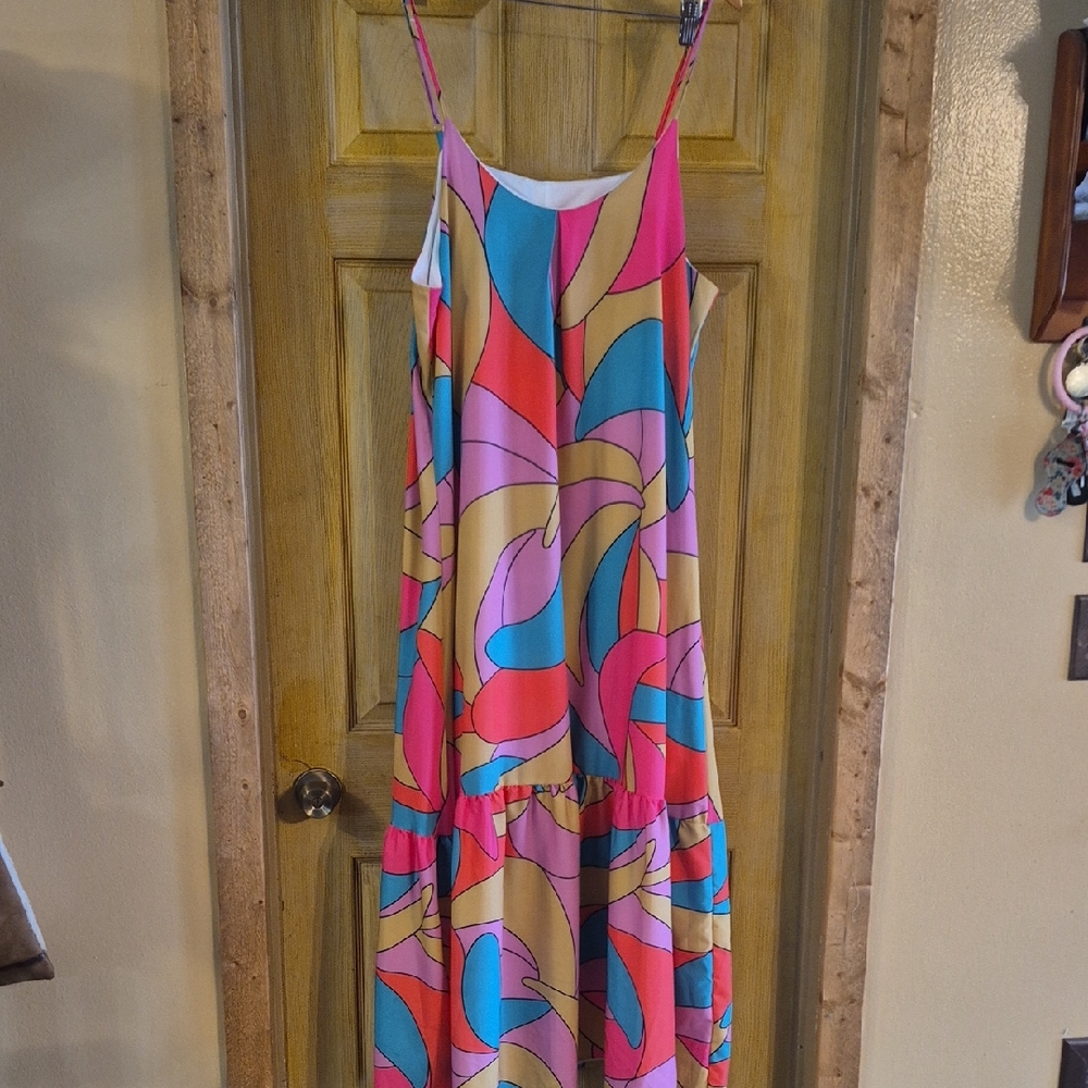 Colorful Abstract Adjustable Spaghetti Strap Maxi Dress Vibrant Slip Dress 2xl